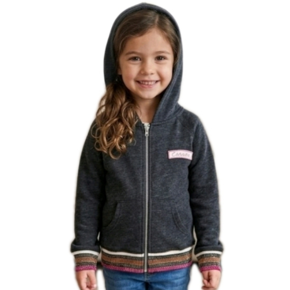Spiritual Gangster Girl's Namaste patch zip-up hoodie in Charcoal/Metallic trim